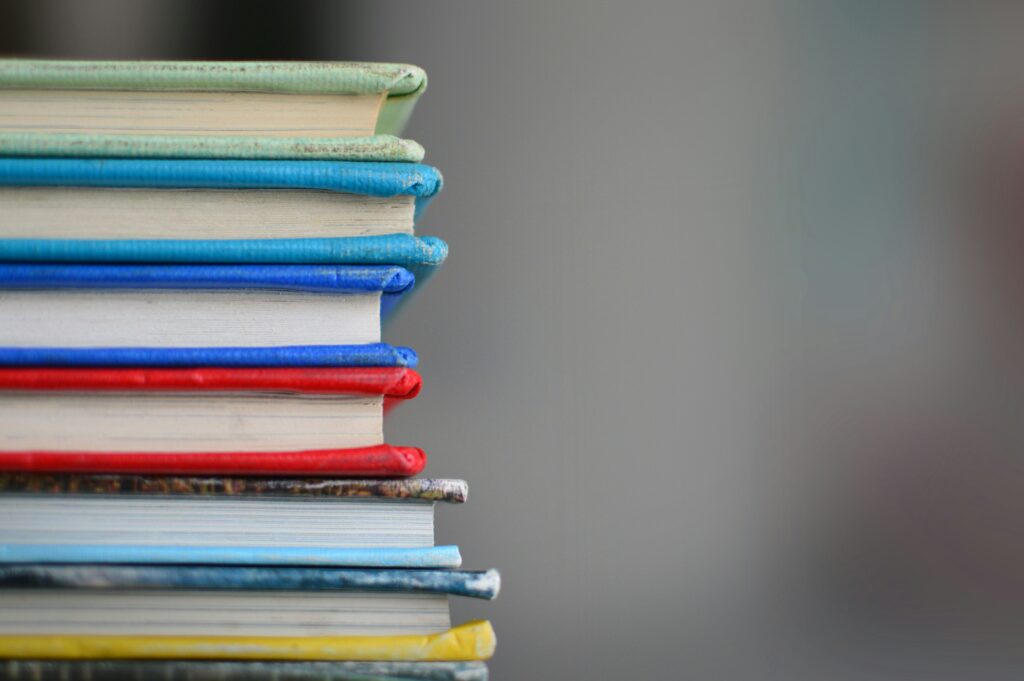 Stack of colourful books